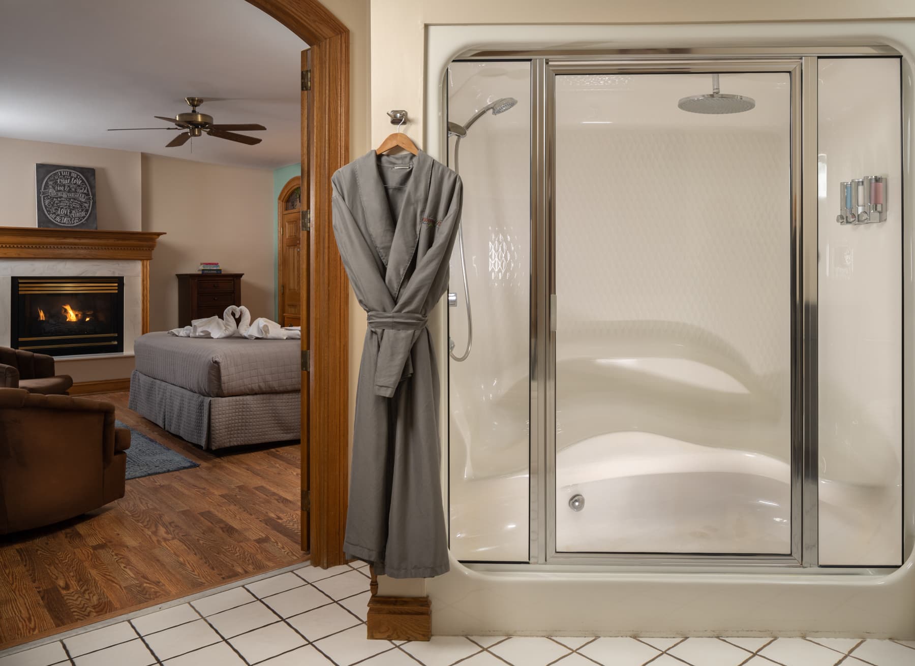 steam shower and bed