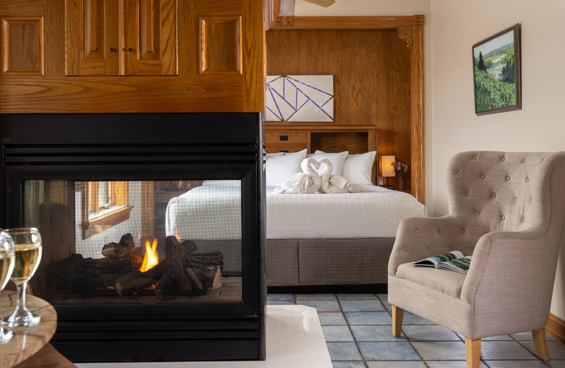 Bedroom with fireplace