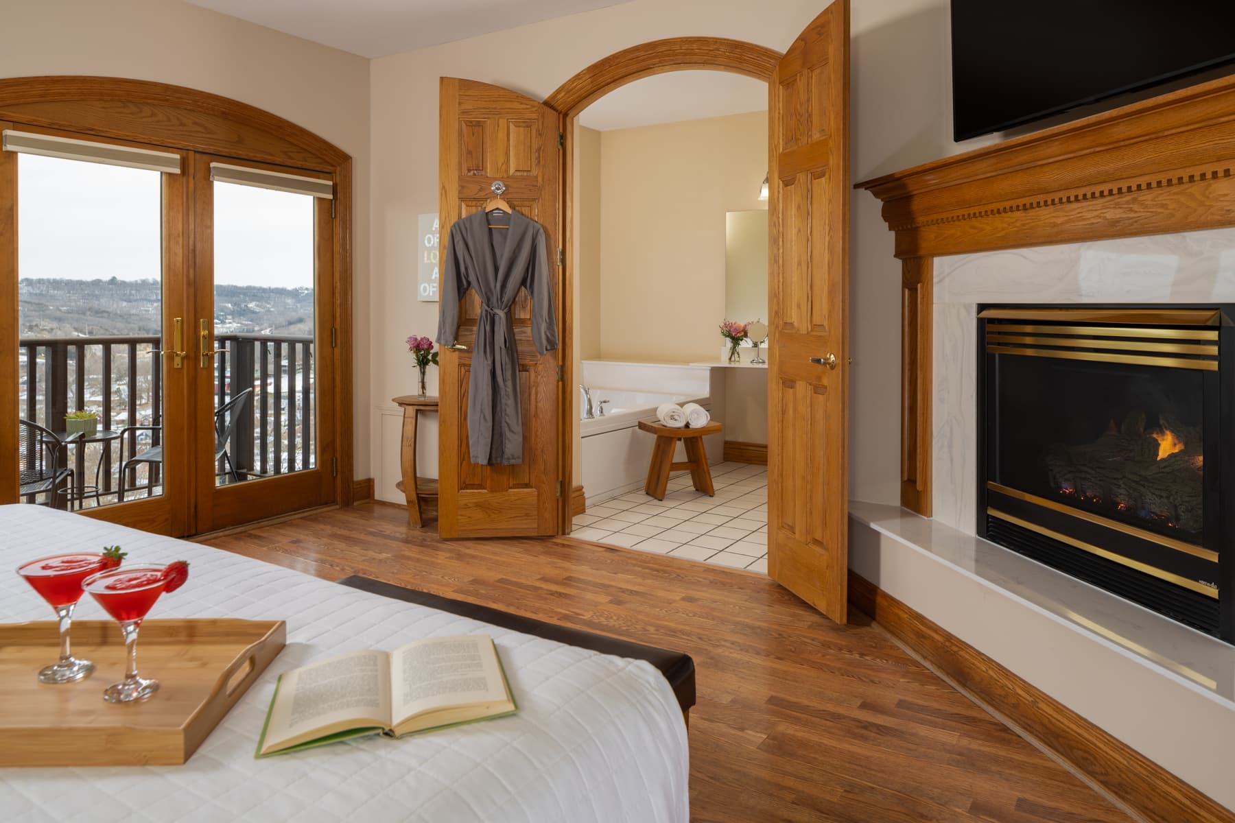 fireplace and bathroom