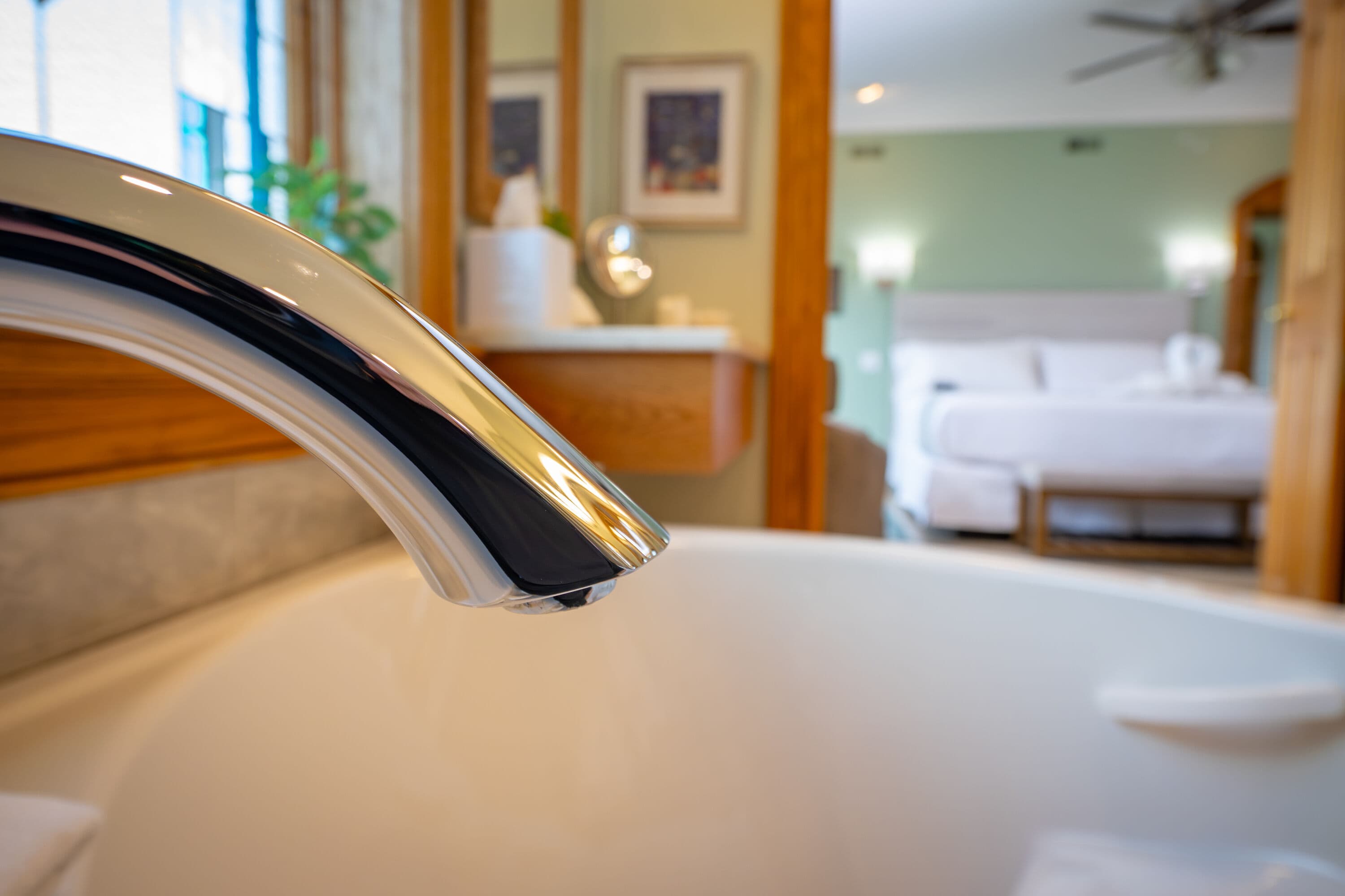 close up of faucet on jetted tub