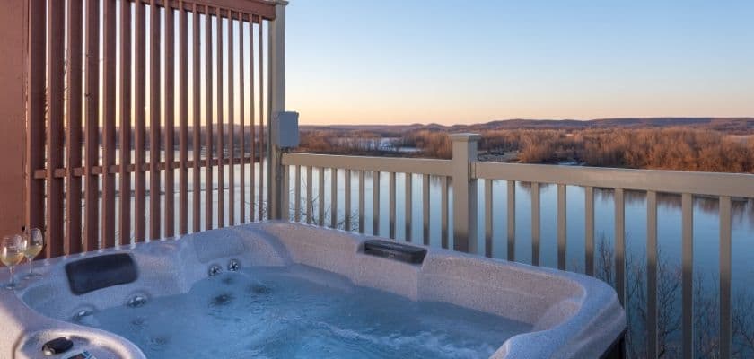 Private hot tub on a Hermann Hill deck overlooking the Missouri River Valley.
