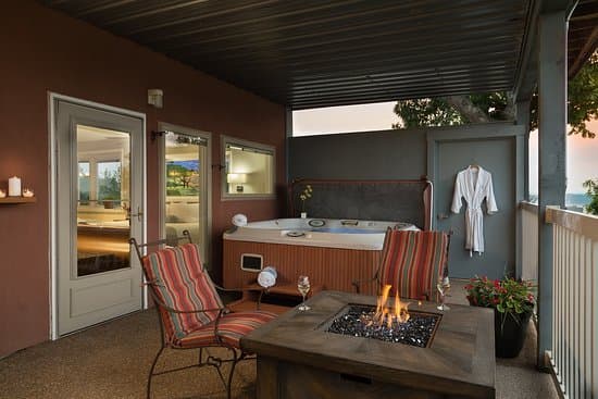 Outdoor hot tub on patio