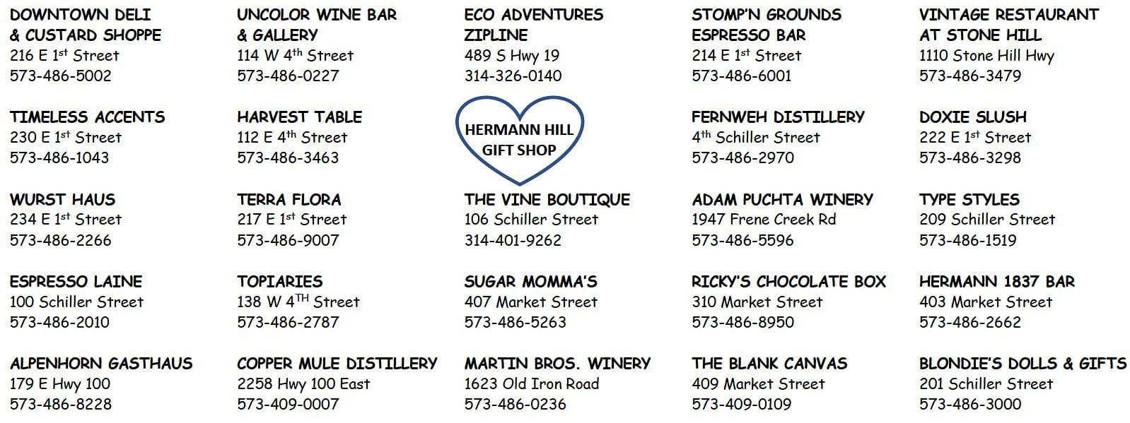 Copy of voucher with list of stores where guests can use their voucher.