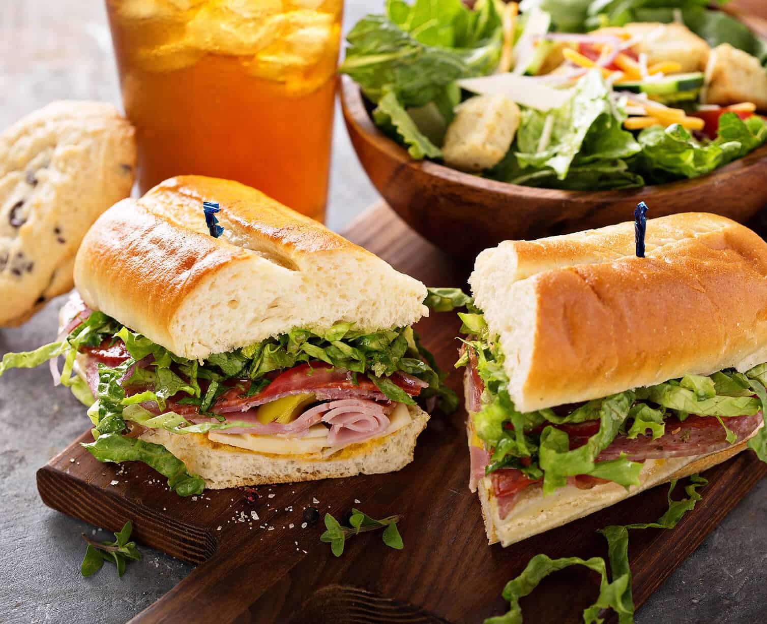 Deli sandwich and salad